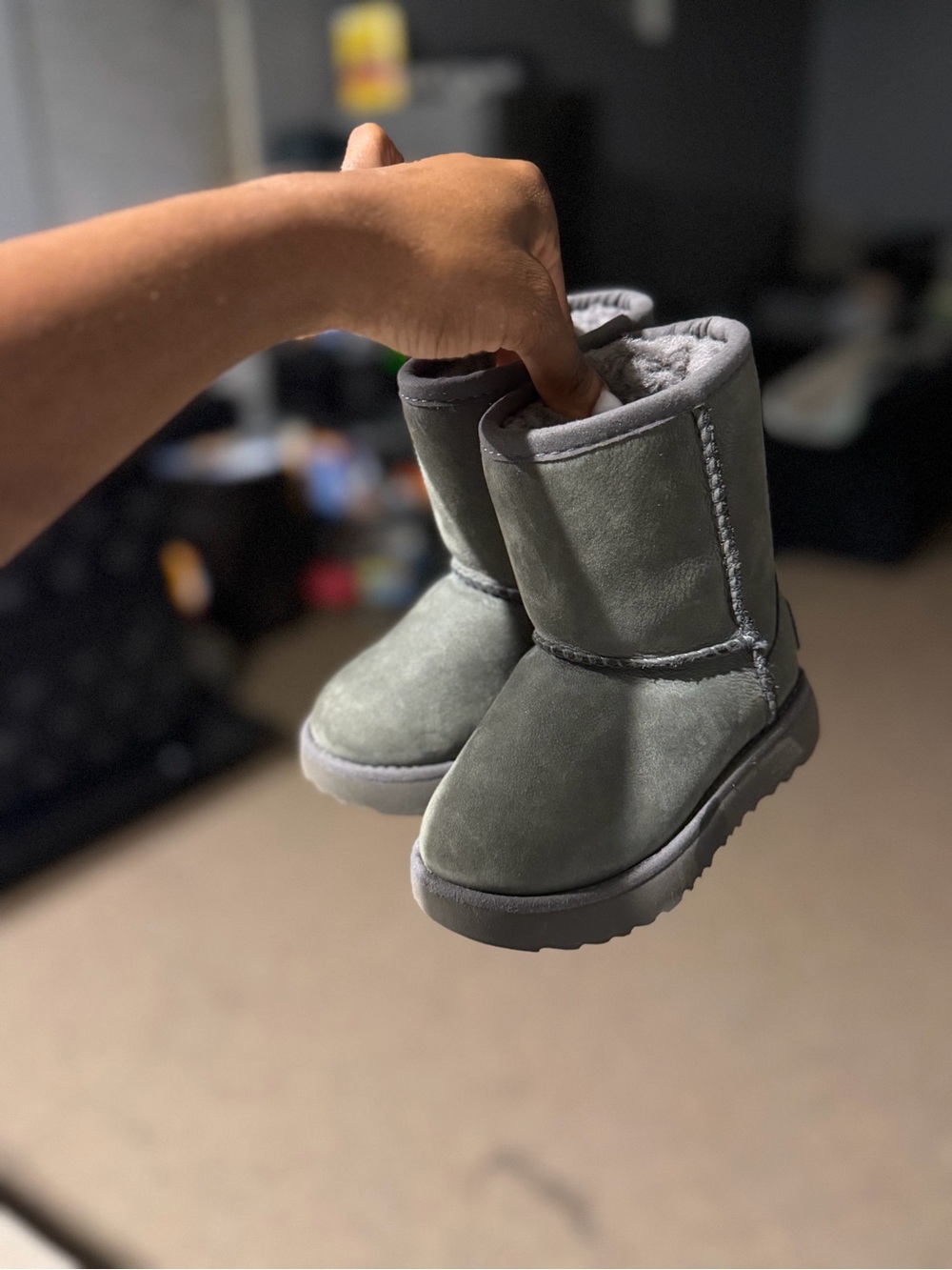UGG Kids Grey Suede Plush-Lined Winter Boots